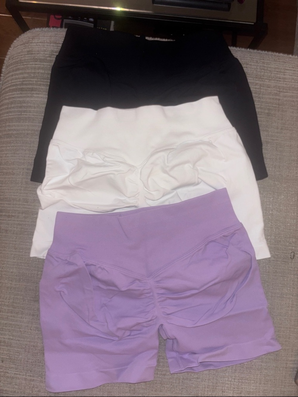 Women’s High-Waist Scrunch Bike Shorts - Black, White, Lavender 3 FOR 14$